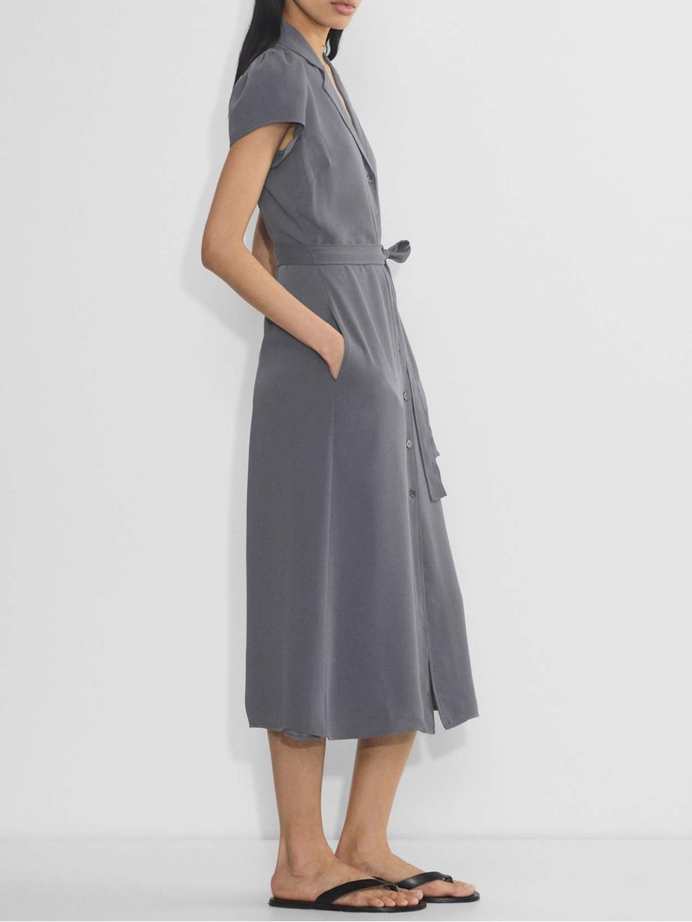 Aritzia Wilfred Shirt Dress Vintage Navy Midi Button Front Size M - Picture 2 of 11
